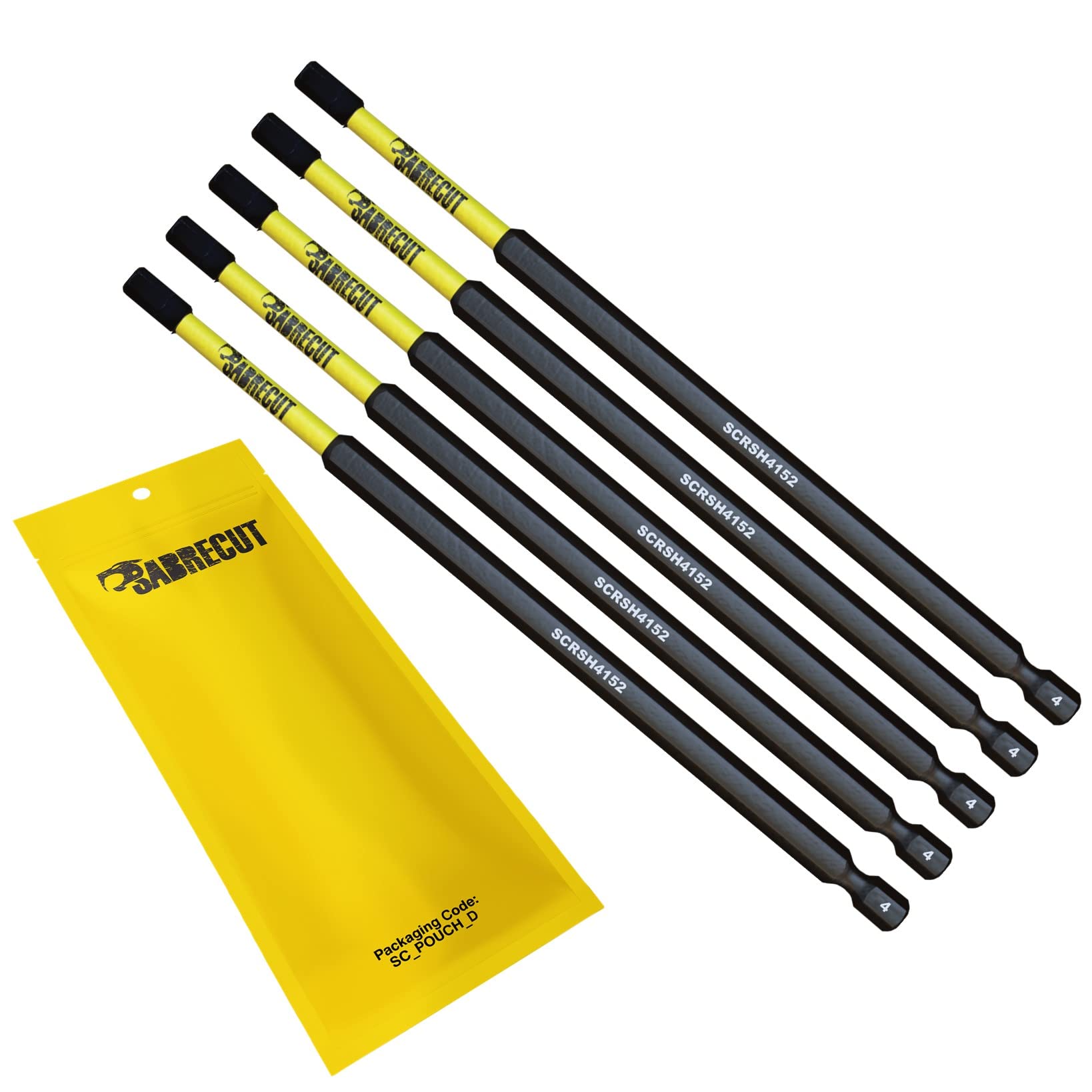 5 x SabreCut SCRH4152_5 152mm H4 Hex Magnetic Impact Screwdriver Driver Bits Set Single Ended Heavy Duty