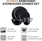 Tower Empire 16 Piece Dinnerware Set Stoneware Black and Brass view 2