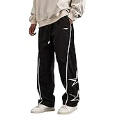 ZAFUL Mens Printed Lightweight Casual Pants Y2K Sweatpants Drawstring Dance Pants Baggy Fashion Straight Leg Pants