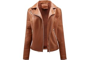 Womens Studded Rivet Cropped Biker Jacket Zip Long Sleeve Motorcyle Leather Jacket Slim Fit Fall Moto Short Coat