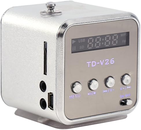 Amazon スピーカー ポータブル ミニデジタルポータブル音楽 600ma ミニスピーカー 音楽 プレーヤー Fm ラジオ ステレオ 寮 キッチン 車 パーティー 旅行 スポーツ適用 銀 Haokaini ポータブルスピーカー