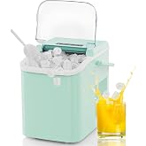 NEWBULIG Countertop Ice Maker Machine with Handle, Portable Ice Maker | Produces 9 Cubes in 6 Minutes, 26 lbs per 24 Hours, Includes Basket &amp; Scoop, for Home Kitchen RV Camping Party, Green