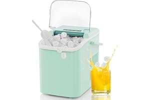 NEWBULIG Ice Makers Countertop with Handle, Portable Ice Machine, 9 Bullet Ice Cubes in 6 Mins, 26lbs in 24Hrs, Auto-Cleaning, with Basket and Scoop, for Home, Kitchen, RV, Camping, Green
