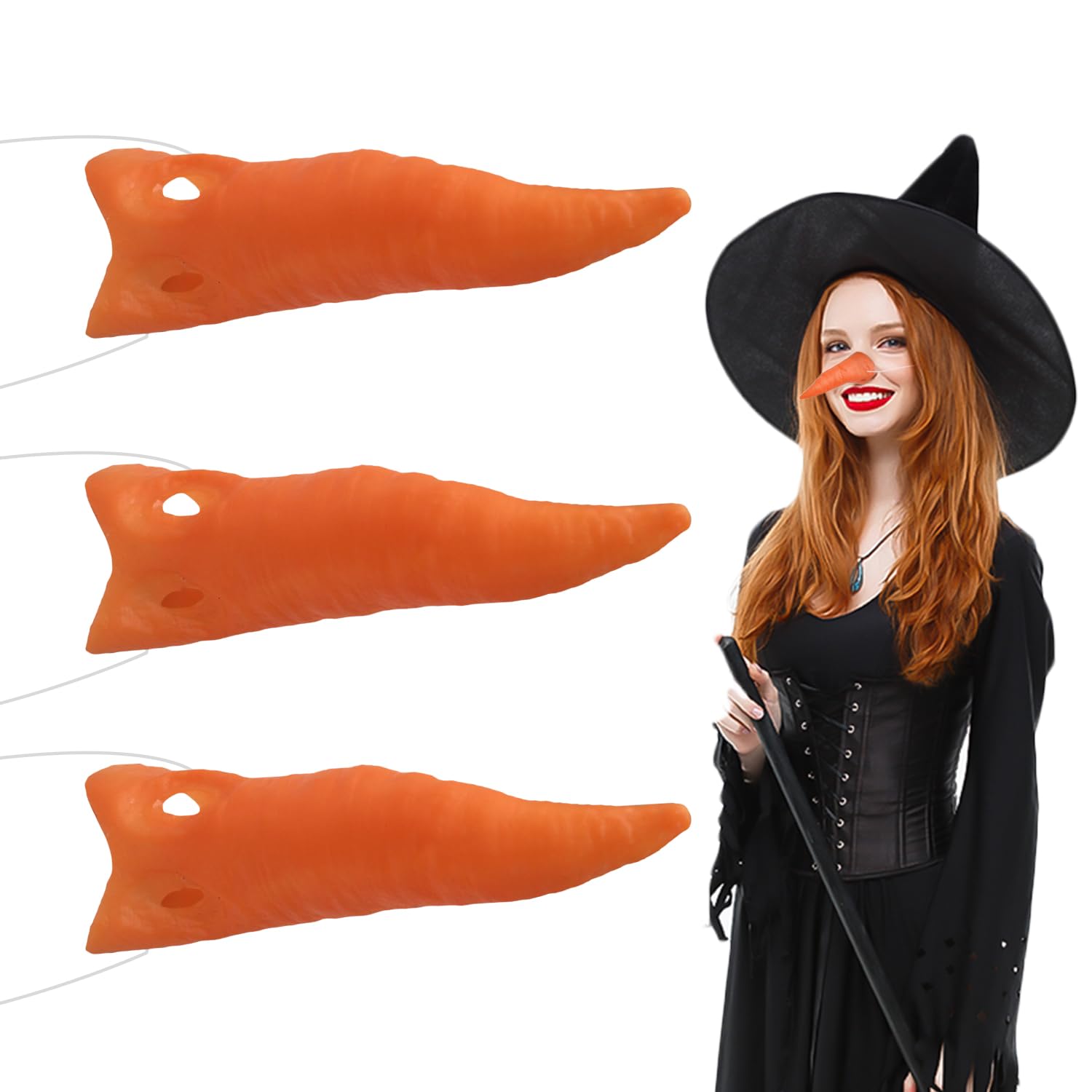 BORFUE Carrot Nose Accessory Orange Carrot Nose Snowman Nose Prosthetic Nose with Elastic Band for Snowman Christmas Costumes or Scarecrow Costumes (3)