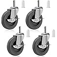 Besitu 4 Inches Stem Caster Wheels, 7/16-Inch Stem Diameter Swivel Casters Set of 4 with Side Brake, Heavy Duty TPR Replacement Wheels for Utility Cart Rubbermaid Mop Bucket Shop Vac Weber Grills