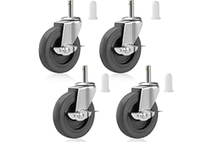 Besitu 4 Inches Stem Caster Wheels, 7/16-Inch Stem Diameter Swivel Casters Set of 4 with Side Brake, Heavy Duty TPR Replacement Wheels for Utility Cart Rubbermaid Mop Bucket Shop Vac Weber Grills