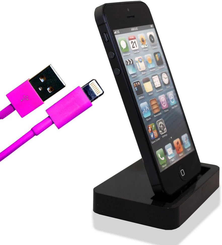 Shelfone Premium Charging Dock Desktop Stand Docking Station Includes Hot Pink Charger Cable For Apple iPod Touch 5 Black