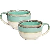 Bosmarlin Ceramic Jumbo Coffee Mug Set of 2, 23 Oz, Large Mug Soup Bowls with Handles, Dishwasher and Microwave Safe (Green)