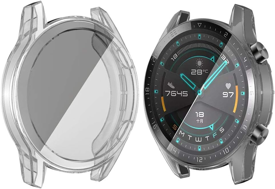 Case Compatible with Huawei Watch GT2 46MM, Soft TPU Plated Case Cover All-Around Protective Bumper Shell Protector for Huawei Watch GT2 46MM Smartwatch Bands Accessories (Clear)