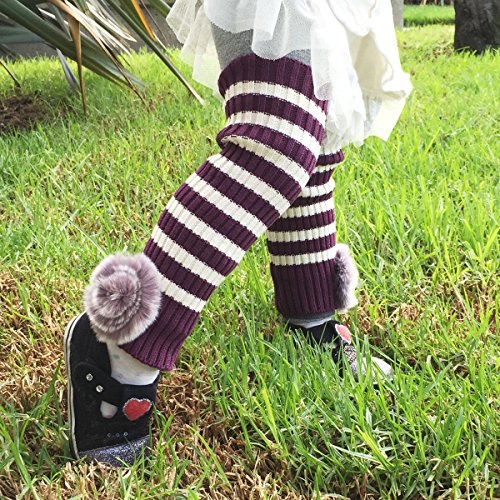 Wrapables Children's Striped Leg Warmers with Pom Pom, Purple