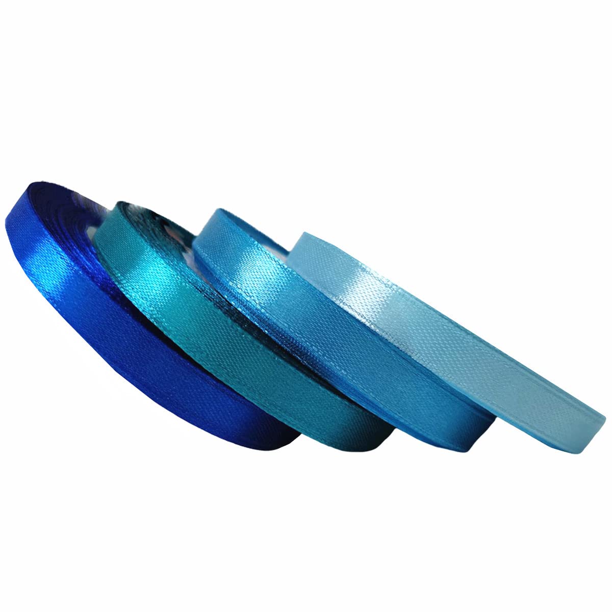 Morices 4 Rolls 24 Yards Fabric Satin Ribbon, 10mm Single Face Craft Embellish Ribbons for Bouquet Gift Wrapping Wedding Party Decoration Hair Bows Making (Blue Series)