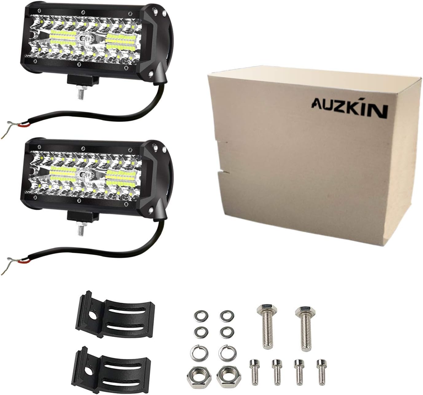 AUZKIN 7 Inches LED Light Bar Submersible Driving Lights 240W 24000lm LED Pods Spot Flood Combo Beam Off Road Lights Fog Lights for Truck Trailer Pickup Boat Car SUV ATV RV Jeep,2Pcs: Automotive