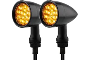 TSUNG Bullet LED Turn Signal Light Motorcycle Front Rear Indicator Small Blinker Universal Compatible with Harley Davidson Honda Cruiser Iron Softail Street Bike Cafe Racer Bobber(A-Black-Amber)