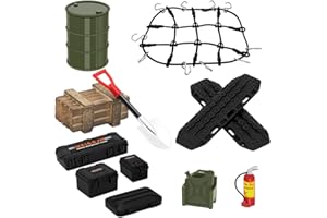 GLOBACT 1/24 1/18 RC Crawler Accessories Car Roof Decoration Luggage Net, Recovery Board, Fire Extinguisher, Toolbox, Wood Box, Shovel for 1/18 TRX4M 1/24 Axial SCX24 (12Pcs Army Green)
