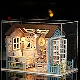 Flever Dollhouse Miniature DIY House Kit Creative Room With Furniture and Cover for Romantic Gift (Forest Time Plus Dust Proof Cover)