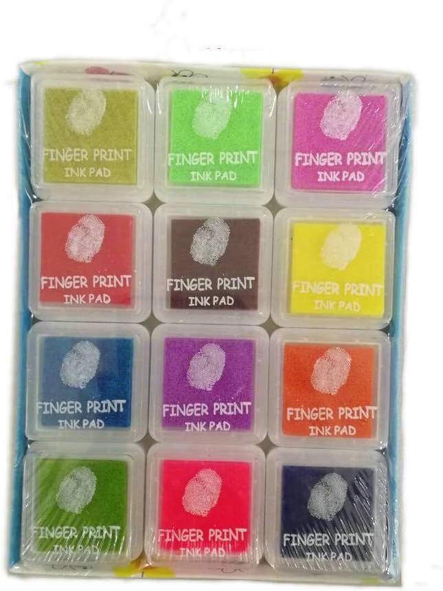 JUN Ink Pads, 12 Colors Craft Inkpad, Fingerprint Scrapbook, Rubber Stamp Finger Print Craft, Ink Pads Rainbow DIY, Craft Ink Pad Paper Wood Fabric, Paper Craft Fabric Fingerprint Scrapbook Painting For Use with any Rubber Art / Craft Stamps Baby Safe-12 pcs a set