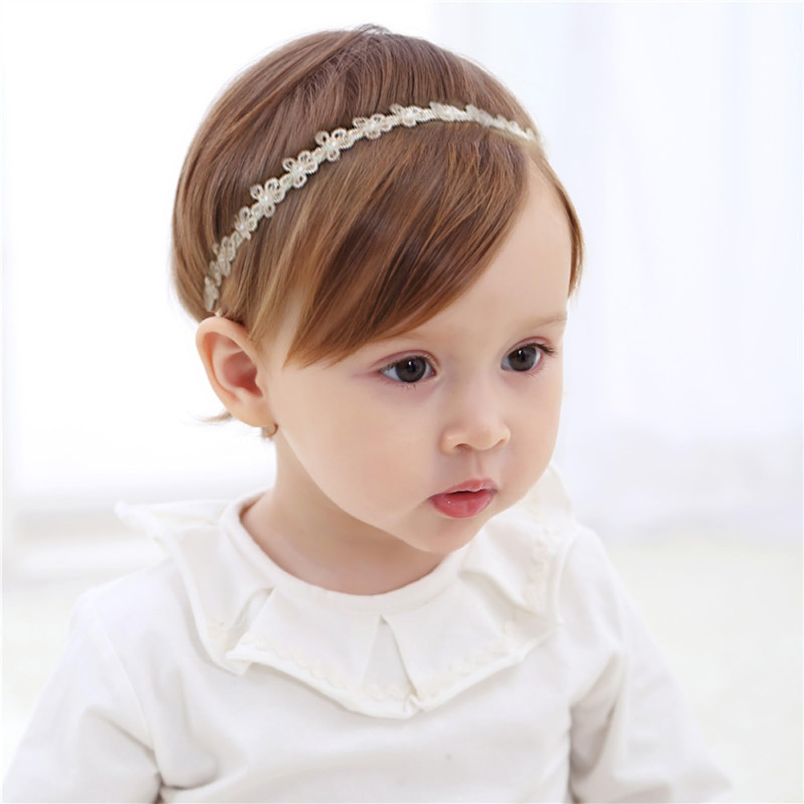 Photo 1 of Baby Girl Super Elastic Headband - 1Pcs White Cotton Lace Toddler Hair Band Christening Headband Toddler Elastic Lace Headband Infant Soft Turban Baby Hair Accessories for Newborn Kids Girls Gifts