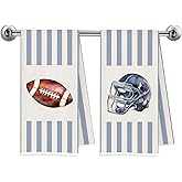 Trenstise Football Kitchen Towels, Gifts for Football Lovers Players Fans, Vintage Blue and Beige Striped Footballs Decorative Dish Tea Hand Towels for Kitchen Bathroom, 16x24 Inch Set of 2