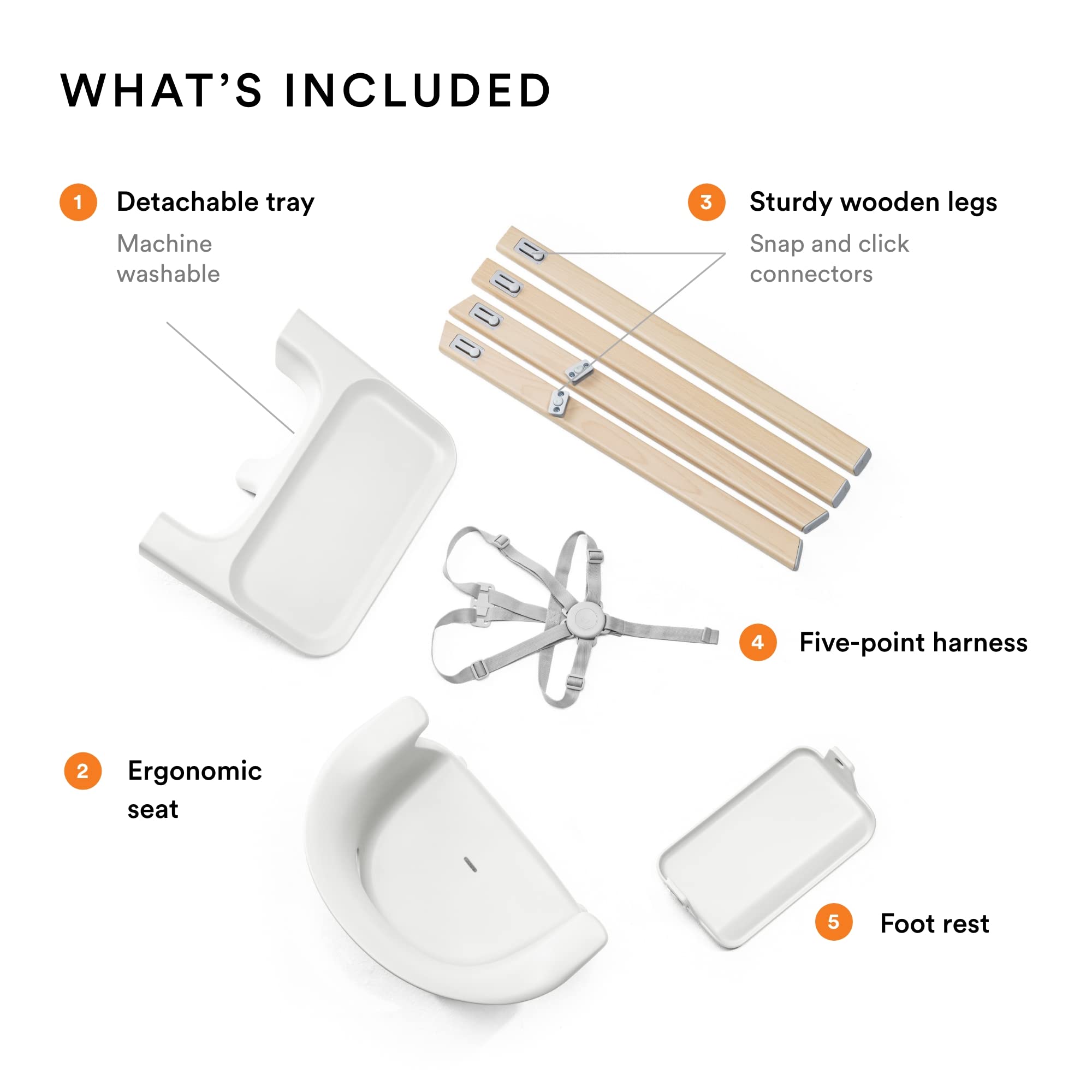 Stokke Clikk High Chair, White - All-in-One High Chair with Tray + Harness - Light, Durable & Travel Friendly - Ergonomic with Adjustable Features - Best for 6-36 Months or Up to 33 lbs