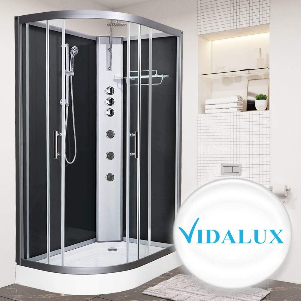 Vidalux Pure 1200 x 800 Right Handed Thermostatic Shower Cabin with Body Jets - Black Glass