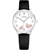 CIVO Womens Watches Leather Strap Analog Quartz Wrist Watch Waterproof Fashion Simple Easy to Read Ladies Watch with Exquisite Butterfly Dial