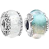 NUNUYAYA Charms Beads 925 Sterling Silver Gold Love Murano Glass Dangle Pendant with 5A Cubic fits for Charms Bracelets for Woman Girl Mother's Day Christmas Birthday Gift