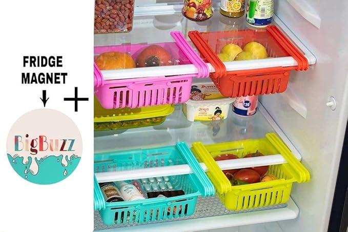BigBuzz Plastic Unbreakable Expandable Adjustable Fridge Storage Basket Under Shelf