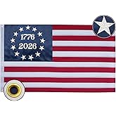 Bradford 1776 2026 Bennington 250 Anniversary Betsy Ross Flag 3x5 ft Outdoor Embroidered 13 Colonies Flags USA 250th American Flag with 2 Brass Grommets