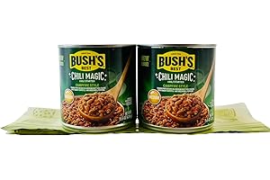 BRAMBO'S MARKET Chili Starter Bundle with 2 cans of BUSH'S BEST Canned Texas Recipe Chili Magic Starter - Medium Campfire Style with 1 Reusable Bag for Leftovers or Storage