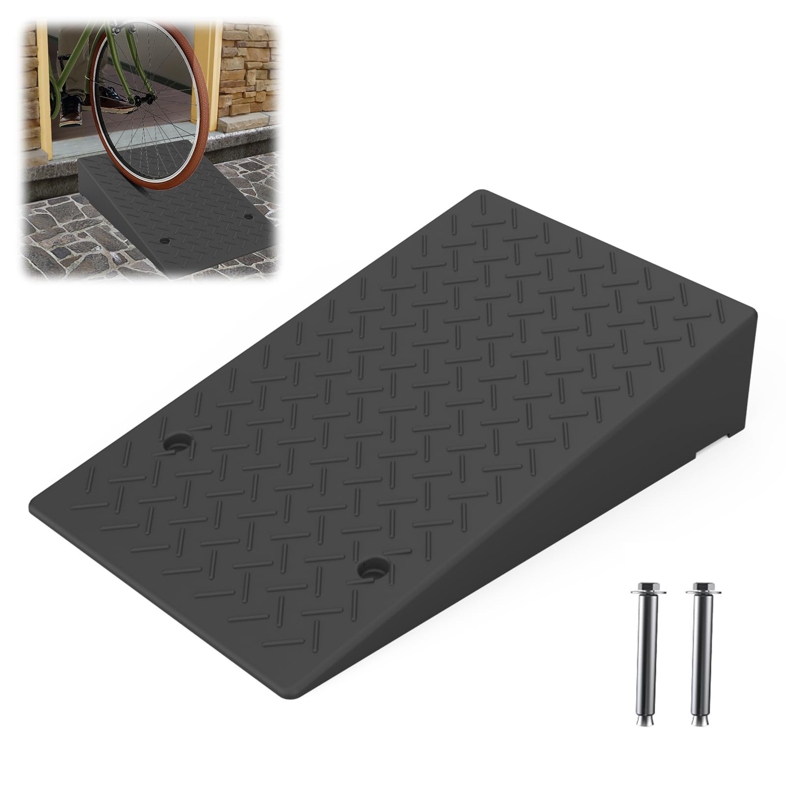 Photo 1 of Rubber Threshold Ramp 5.91 Inch Rise, Wheelchair Rubber Door Ramp with Non-Slip Surface, Home Step Ramp with Channel for Wheelchairs/Cars/Scooters(1PCS, 2200LBs Loading)