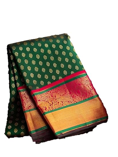 Womens Cotton Silk Hathi Border Saree with Blouse Piece (Yellow-Purple)