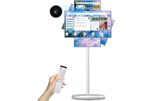 OFD 27 In Portable TV on Wheels 2nd Gen 1080P,Android 15 OS,6GB RAM+128GB ROM,100%sRG Swivel Rotation Smart Touchscreen,Rolling TV with 4K Webcam,USB-A-Remote,9000mAh Battery,EDLA-Certified,Off White