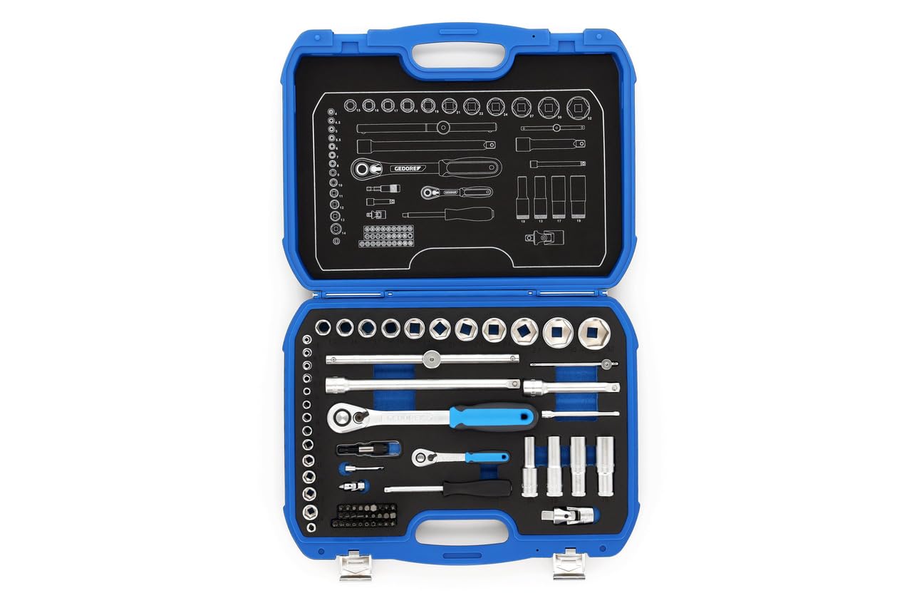 GEDORE 69-piece Socket spanner set, 1/4" + 1/2", Tool, Sockets ratchet bits, for Automotive, 19 BMC 20, Blue