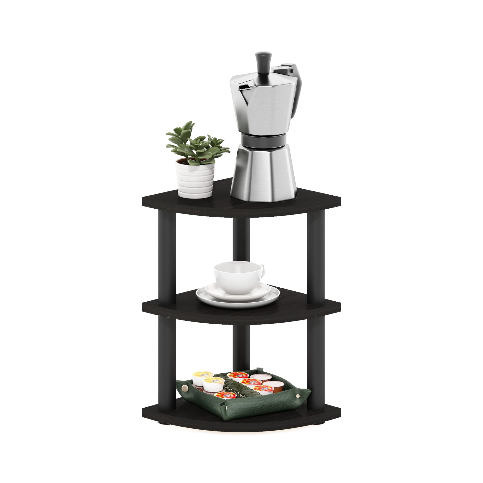 Photo 1 of Furinno Turn-N-Tube 3-Tier Corner Countertop Organizer Shelf, Espresso/Black