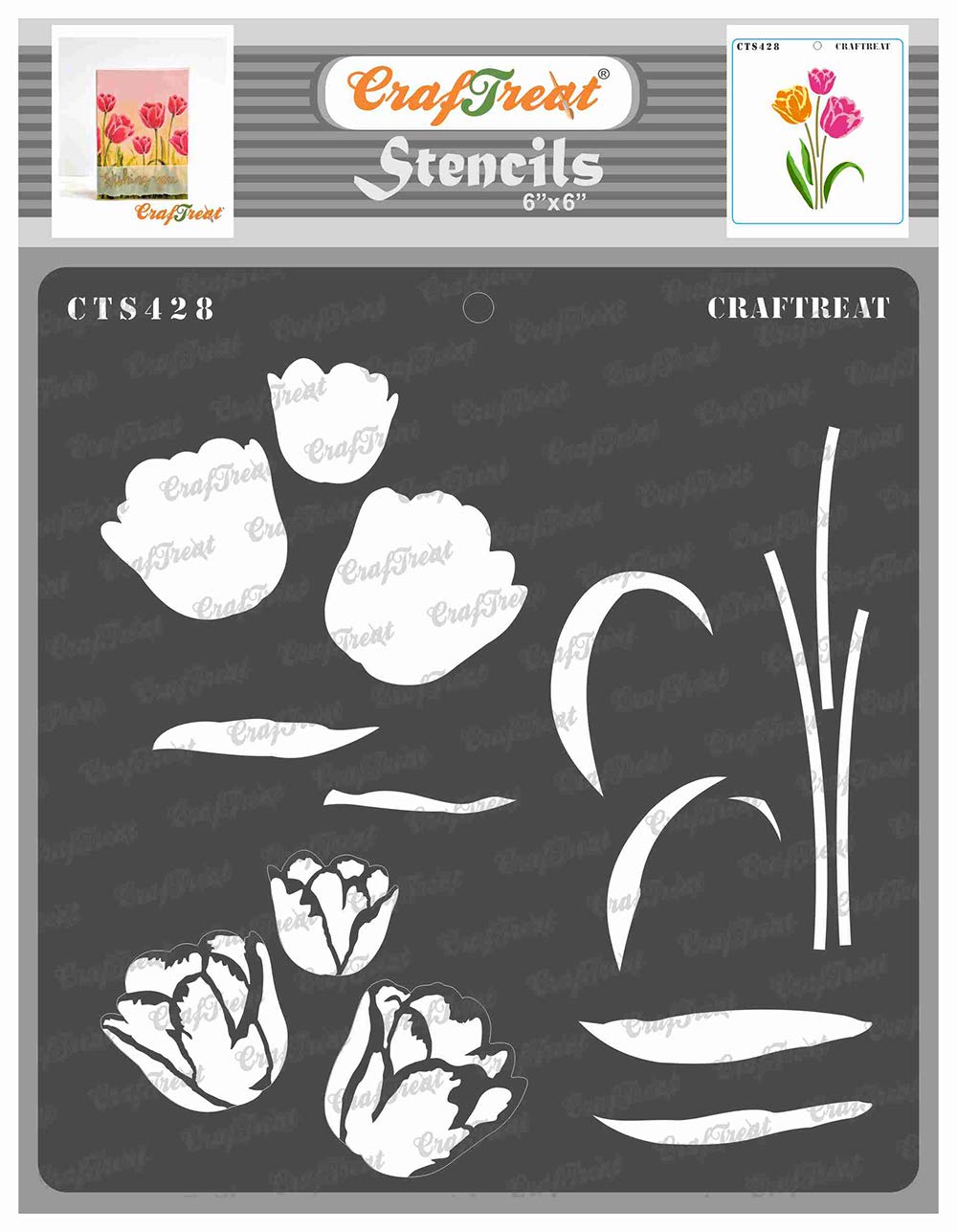 CrafTreat Reusable Tulip Flower Stencils for Painting on Wood, Wall, Tile, Canvas, Paper, Fabric and Floor - Layered Tulip Stencil -6x6 Inch - DIY Art and Craft Stencils Flowers