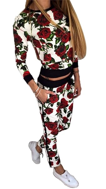 Dooxi Damen Langarm Rundhals Lang Sportanzug Und Jogginganzug Hausanzug Tracksuit Hosen Sweatshirt 2 Stück Set