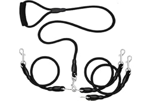 SONQUEEN 3 Dog Leash No Tangle Heavy Duty Detachable 360° Swivel Device Multiple Dog Leash with Padded Handle for Two/Three Pets (6-40 Lbs)