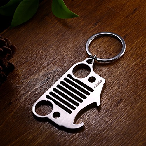 Jeep Grill Key Chain with Bottle Opener Heavy Duty LaserCut Stainless Steel Bend or Break