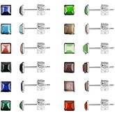 JMLOON 12 Pairs Multi Colored Cats Eye Stud Earrings Stainless Steel Gemstone Round Heart Square Oval Stud Earrings Set for Women