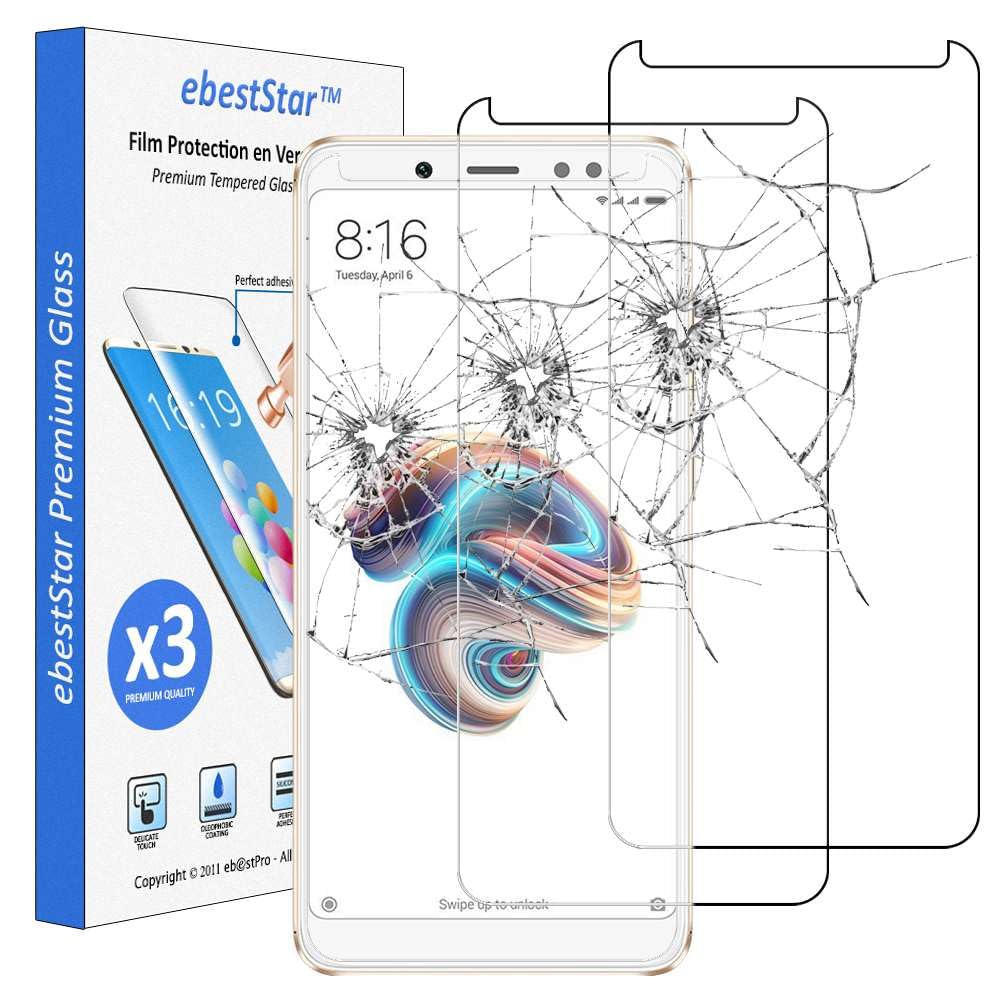 ebestStar - compatible with Xiaomi Redmi Note 5 Screen Protector Premium Tempered Glass, x3 Pack anti-Shatter Shatterproof, 9H 3D Bubble Free [Phone: 158.5 x 75.5 x 8.1mm, 5.99'']