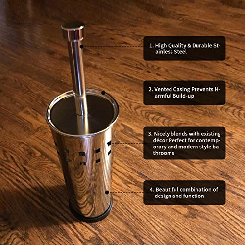 Stainless Steel Cylindrical Toilet Brush Holder with Canister, Matte Finished, for Household Bathroom Accessory - Thumbnail 4