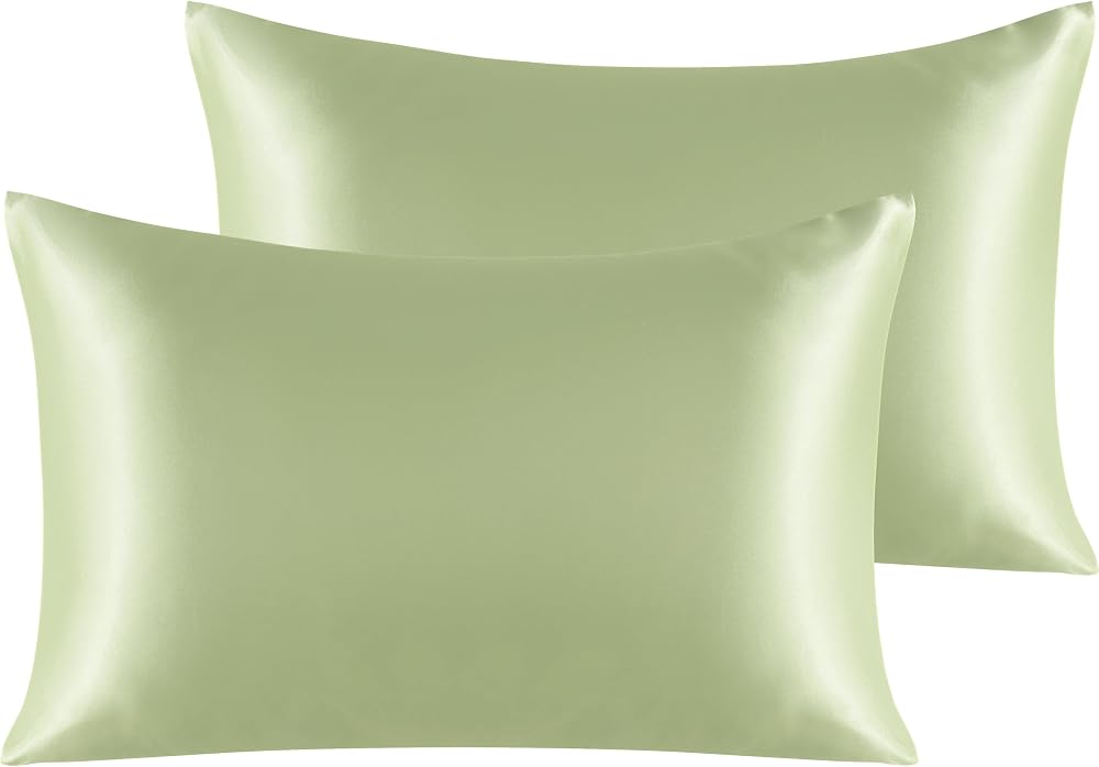 NTBAY Silk Satin Pillowcases 2 Pack 50x75 cm Sage Green Envelope Closure