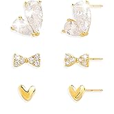 Sonateomber Heart Bow Rhinestone Earrings Set for Women, 3 Pairs Small Cute Cubic Zirconia Crystal Stud Bowknot Cartilage Earings Prom Everyday Accessories Fashion Jewelry Gift