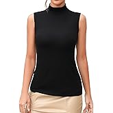 MANGDIUP Women's Mock Turtleneck Long Sleeve Sleeveless Tops Basic Slim T-Shirts
