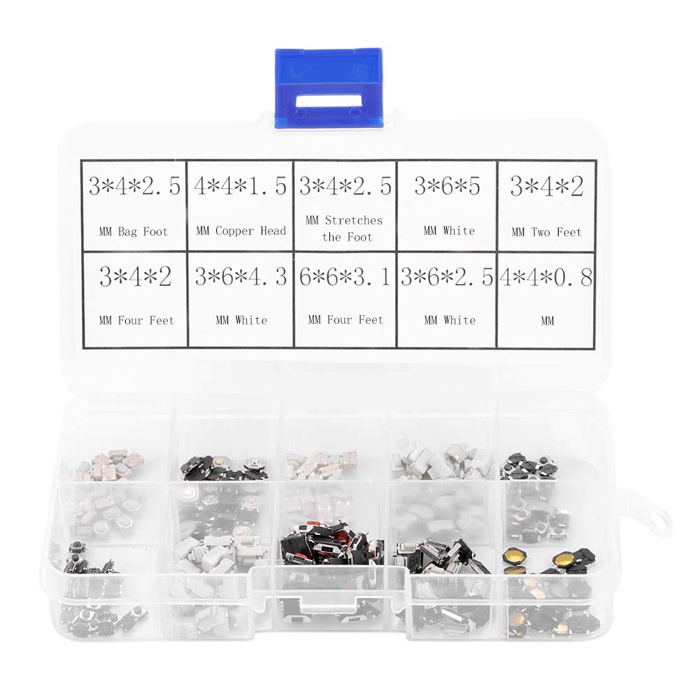 250Pcs Tactile Push Button Smd Dip Assortment Kit Mini Micro Switch for Automotive Remote Control Key
