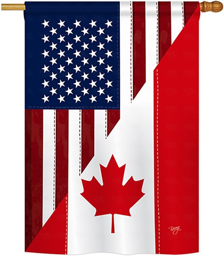 US Canada Friendship House Flag Home Decor CA Tapestry Wall United States Decoration Banner Small Patio Porch Lwan Garden Americana Outdoor Yard Signs American Canadian Gift Made In USA