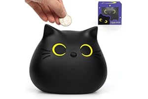 JIZWPOOM Cat Piggy Bank, Coin Piggy Banks for Kids, Boy Piggy Bank for Adults Money Box, Unbreakable Piggy Bank Girls Black Cat Bank Money Bank for Kids Christmas 5.5 X 5 inches