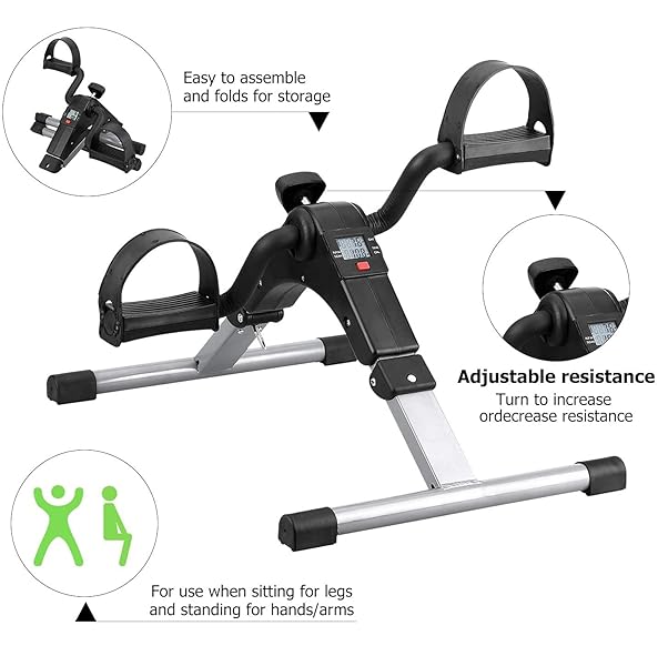 FOLDING PEDAL EXERCISER, MINI EXERCISE BIKE UNDER DESK BIKE FOOT PEDAL EXERCISER, FOOT HAND CYCLE PORTABLE PEDDLER MACHINE BICYCLE EXERCISER ARM LEG EXERCISER WHILE SITTING (SILVER)