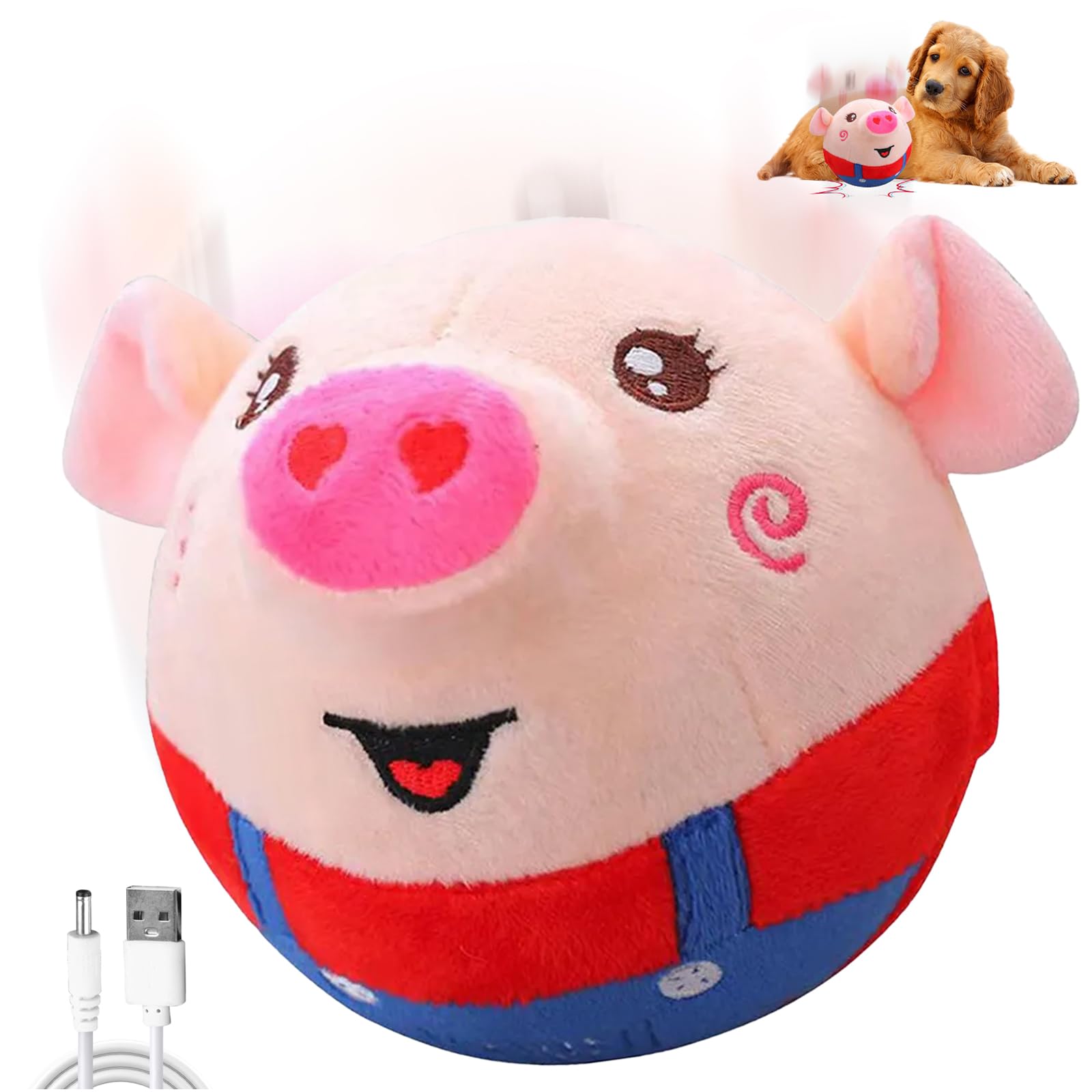 CHANCCI Active Moving Pet Plush Toy Interactive Dog Toys Talking Shake Bounce Boredom Toys Jumping Pig Toy For Dog Washable Cartoon Pig Plush Moving Dogs Ball For Pets Cat Small And Medium Dogs (Red)