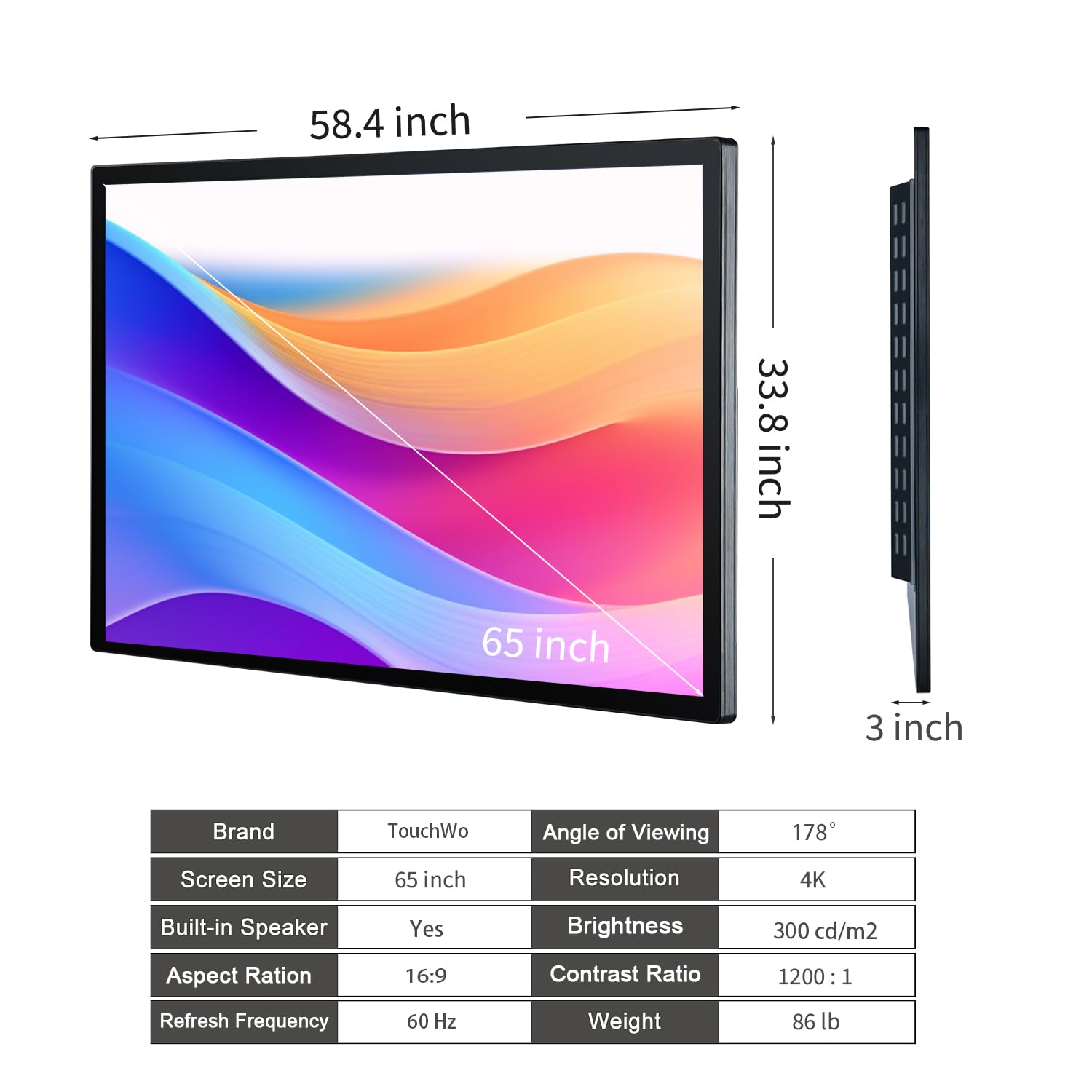 TouchWo 65-inch Interactive Touchscreen Monitor, Electronic Whiteboard ...